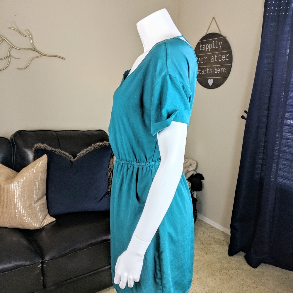 Lush Peacock Teal Elastic Waist Dress w/ Cutouts - Picture 8 of 8